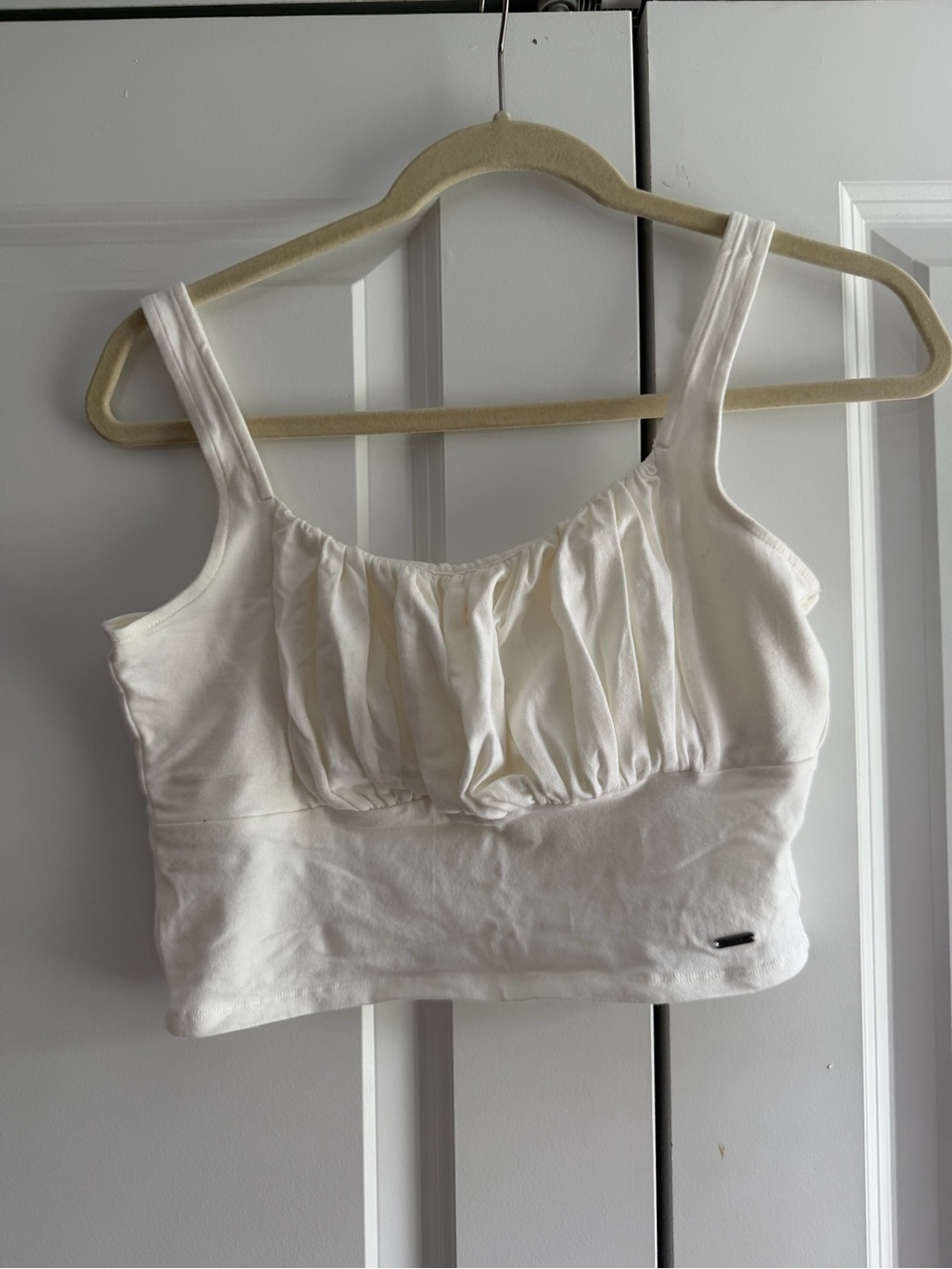 Hollister White Ruched Cropped Tank